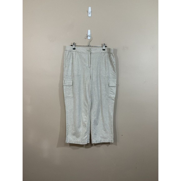 Talbots Womens Linen Blend Cropped Pants Size 10 Beige Coastal Minimalist Preppy - Picture 1 of 4